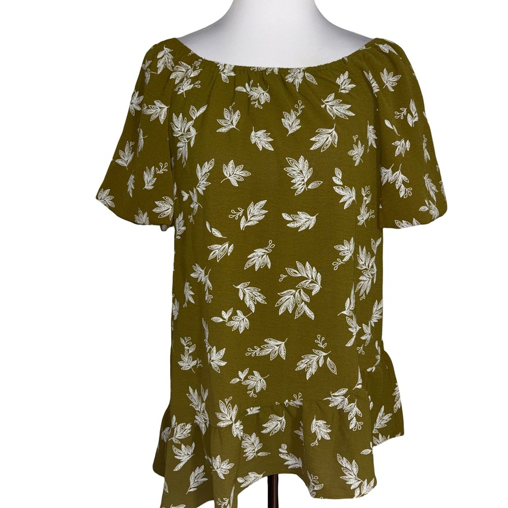 Cato Women's Blouse Olive Leaf Print